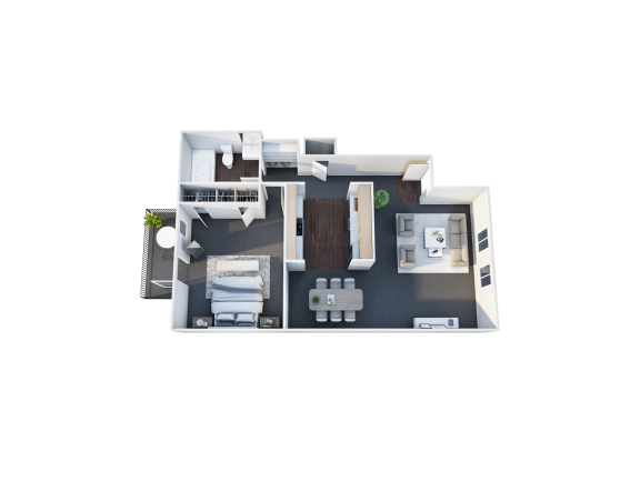 1 Bed 1 Bath Floor Plan Layout for 615 Sq Ft Unit