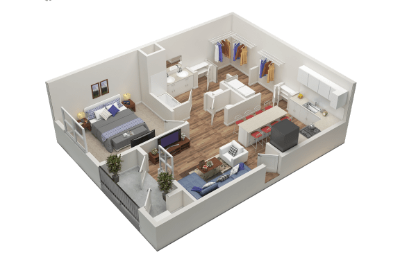 One Bed, One Bath Floor Plan Layout