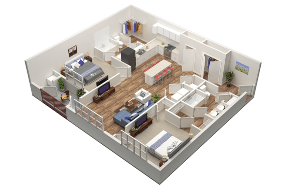 Two Bed, Two Bath Floor Plan Layout