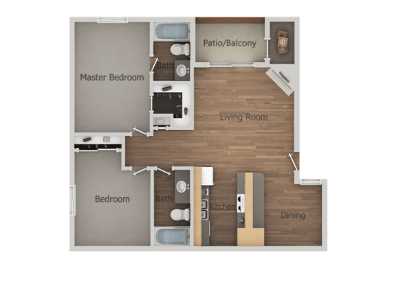 2 bedroom 2 bath Floor Plan at Glen Oaks&#xA0;Apartments, Glendale, 85301