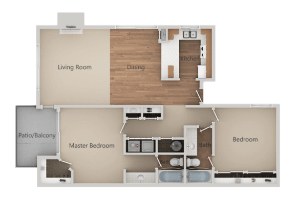 2 Bed 2 Bath Floor Plan at Edgewater Isle Apartments &amp; Townhomes, Hanford, California