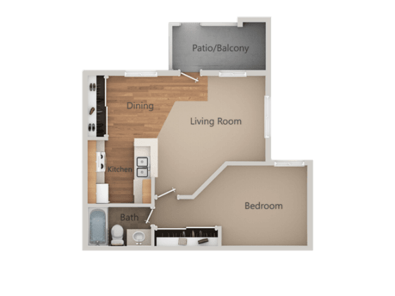 1 Bed 1 Bath Floor Plan at Aspen Park Apartments, Sacramento, CA, 95823