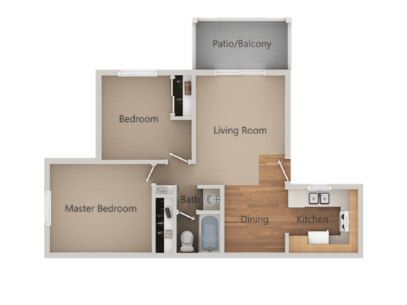 2 Bedroom 1 Bath Floor Plan at Aspen Park Apartments, California, 95823