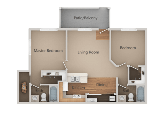 2 bedroom 2 bath Floor Plan at Aspen Park Apartments, California
