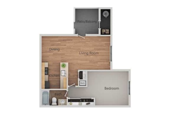 1 Bed 1 Bath Floor Plan at Bent Tree Apartments, California