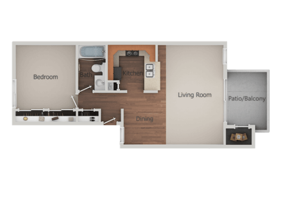 1 Bed 1 Bath Floor Plan at Canyon Club Apartments, Oceanside, CA, 92058