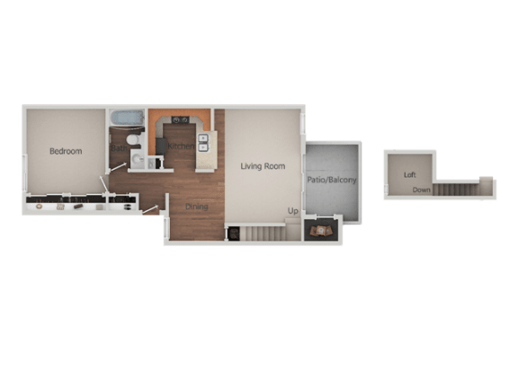 1 Bedroom 1 Bathroom Loft Floor Plan at Canyon Club Apartments, California, 92058