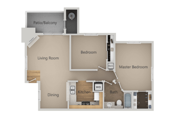 Two Bed Two Bath Floor Plan at Chesapeake Commons Apartments, Rancho Cordova