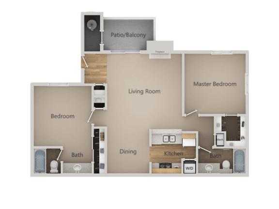 Two Bed Two Bath Floor Plan at Chesapeake Commons Apartments, California