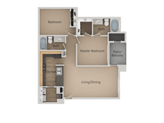 Two Bed Two Bath Floor Plan at Four Seasons at Southtowne Apartments, South Jordan