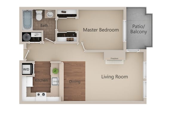 1 Bed 1 Bath Floor Plan at Metropolitan Place&#xA0;Apartments, Renton, Washington