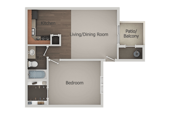 1 Bed 1 Bath Floor Plan at River Point&#xA0;Apartments, Arizona