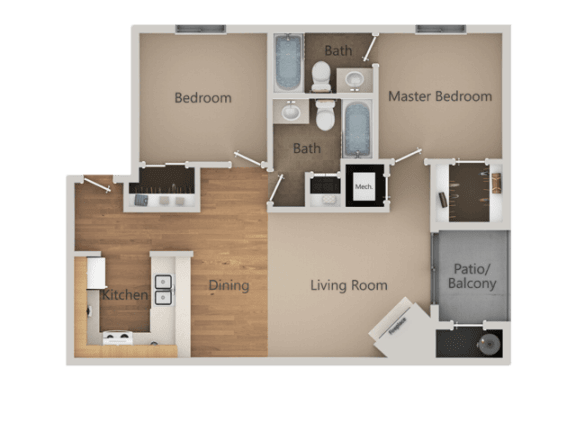2 bedroom 2 bath Floor Plan at California Place Apartments, Sacramento, CA, 95823