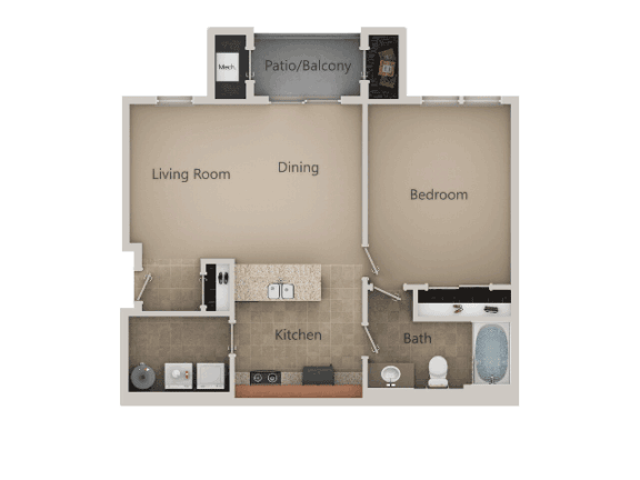 1 Bed 1 Bath Floor Plan at San Marino Apartments, South Jordan, Utah