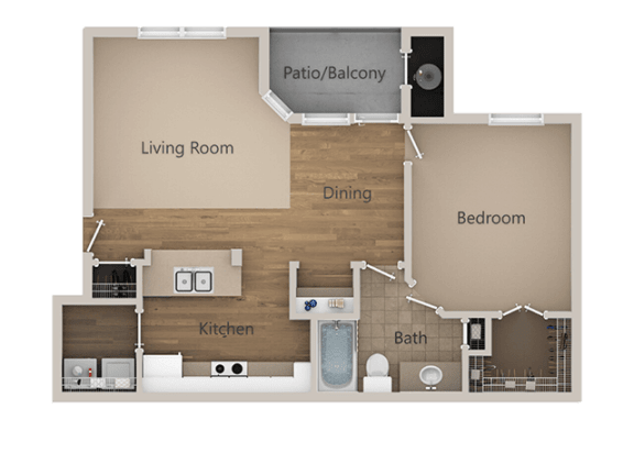 1 Bed 1 Bath Floor Plan at Trailside Apartments, Parker