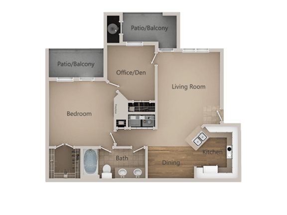 One bedroom One bathroom Floor Plan at Trailside Apartments, Colorado, 80134
