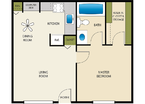 1 Bed 1 Bath Floor Plan at Heritage Park Senior Apartments, Norco, 92860