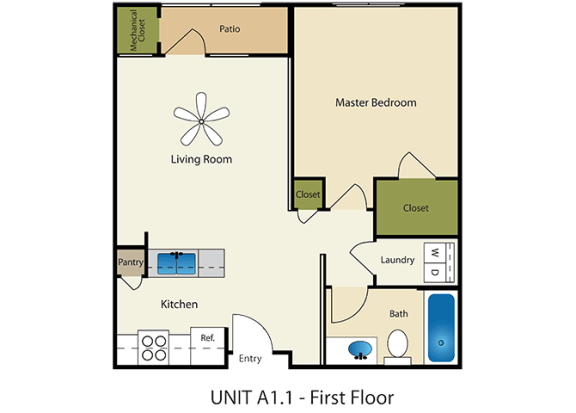 1 Bed 1 Bath Floor Plan at Providence Place Apartments, Salt Lake City, UT, 84111