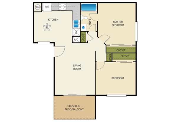 2 Bed 2 Bath Floor Plan at Shadow Way Apartments, Oceanside, CA