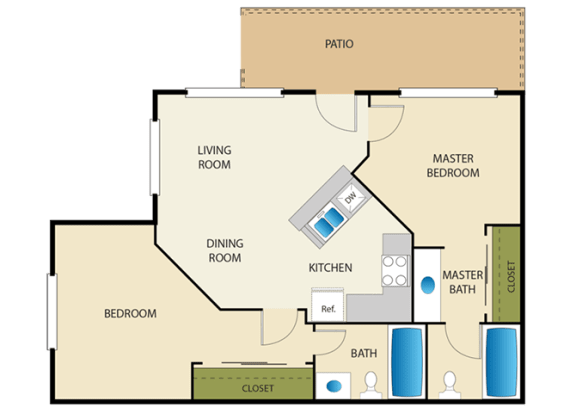 2 Bed 2 Bath Floor Plan at Spring Villa Apartments, Spring Valley, CA, 91977