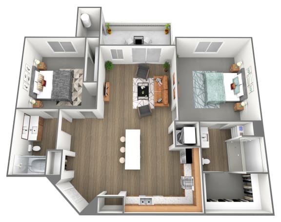 2 Bed 2 Bath Floor Plan at Parc Ridge Apartments, Riverton City, 84096