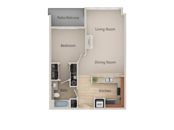 1 Bedroom 1 Bath Floor Plan at Revo 225&#xA0;Apartments, Renton, 98057