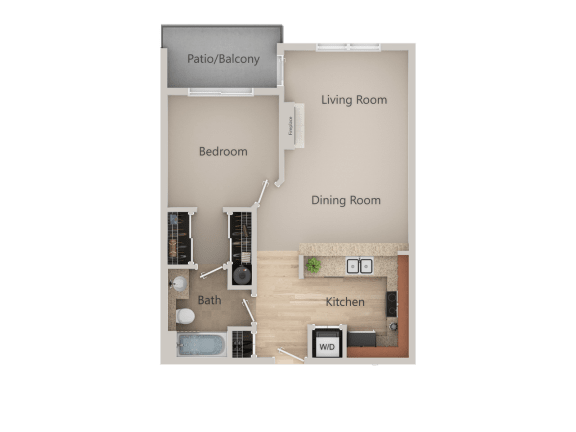 1 Bed 1 Bath Floor Plan at Revo 225&#xA0;Apartments, Renton, WA