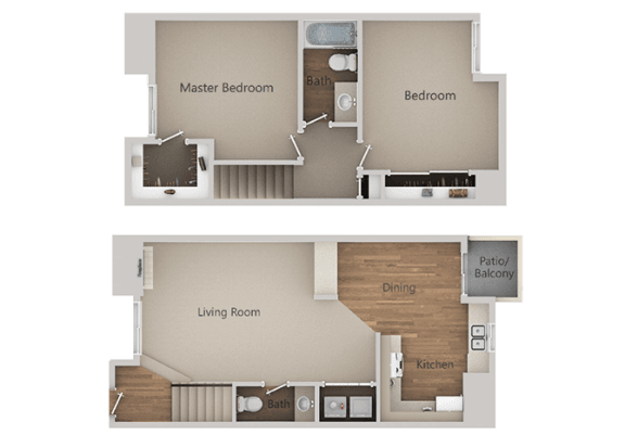2 Bedroom 1 Bath Floor Plan at River Oaks Apartments &amp; Townhomes, Hanford