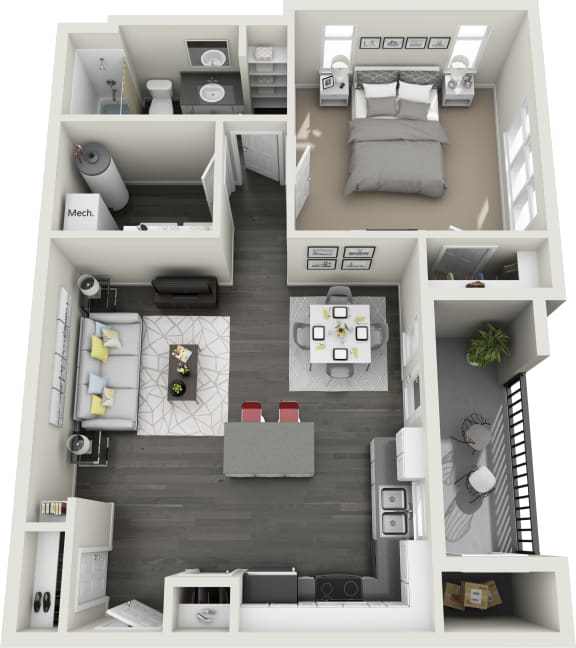 1x1C Floor Plan at Rivulet&#xA0;Apartments, American Fork, 84003