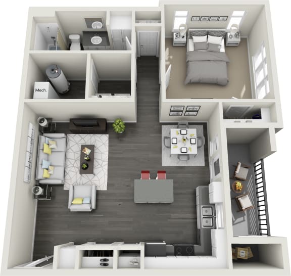 1x1D Floor Plan at Rivulet&#xA0;Apartments, American Fork, Utah