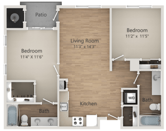 2 Bed 2 Bath Floor Plan at Kimpton Square Senior Apartments, Midvale, Utah