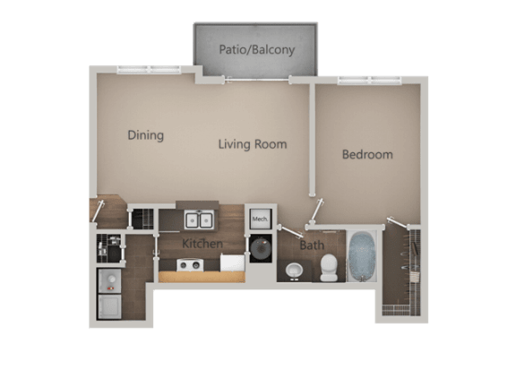 1 Bed 1 Bath Floor Plan at Pinehurst&#xA0;Apartments, Midvale, UT, 84047