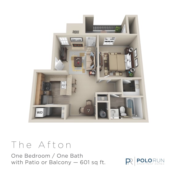 Afton Floor Plan 601 Square-Foot Afton Floor Plan at Polo Run Apartments, ZPM, Yardly, PA