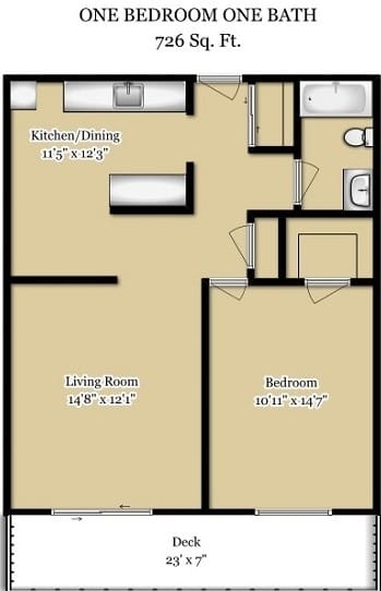 Floor Plan  1 Bedroom Floorplan 726sqf