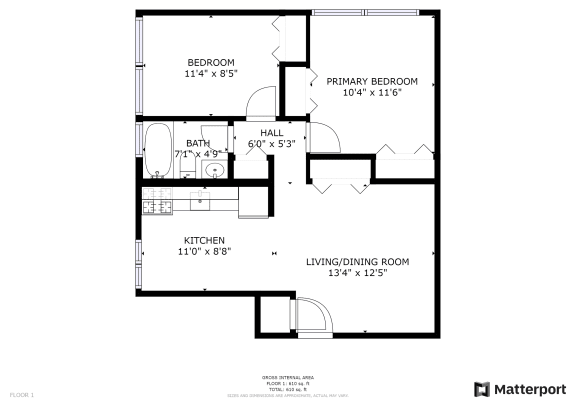 Floor Plan with measurements of the 2 bedroom downstairs apartment home.