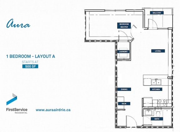 Floor Plan  1 Bedroom - Aura 1000