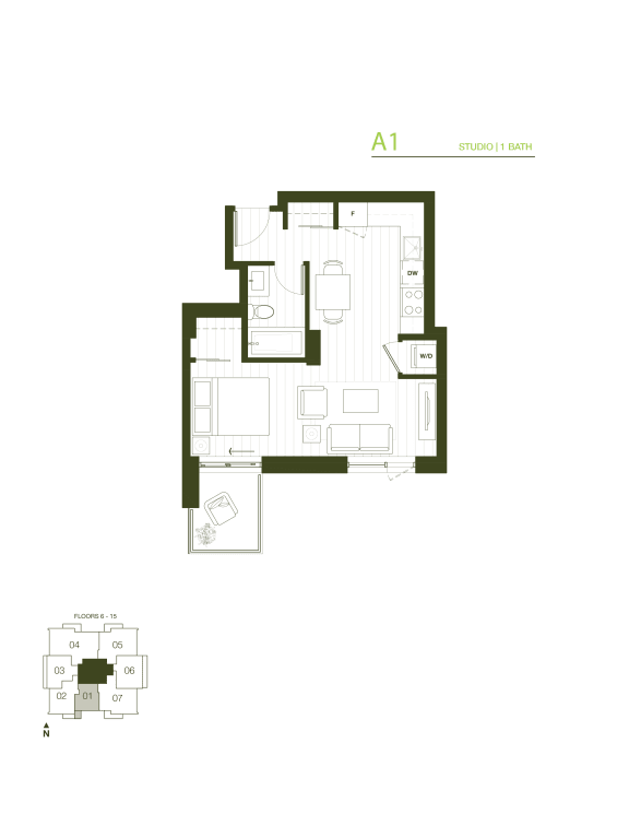 Floor Plan Tower 1 - Studio