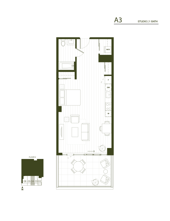  Floor Plan Tower 2 - Studio | 1 Bath