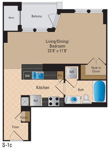 Floor Plan  Spacious Studio Apartments in Pentagon City Arlington VA