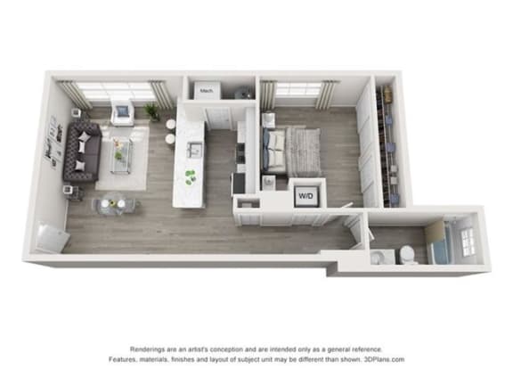 Floor Plan  Modern 1 Bedroom National Landing Arlington VA Apartment Rentals