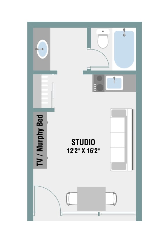 Studio Floor Plan at The Palms on Main, Columbia, 29201