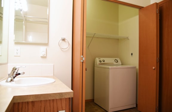 Bathroom With Washer Dryer at The Lusitano Apartments, Spokane, 99208