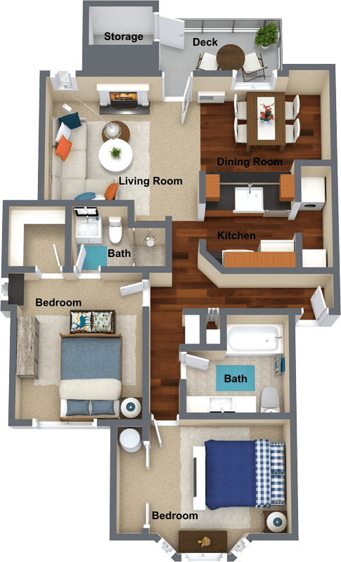 Floor Plan  2 bedroom 2 bathroom floor plan 1,027 Sq.Ft. at Graymayre Crossing Apartments, Spokane, 99208