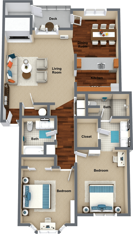 Floor Plan  2 bedroom 2 bathroom floor plan B 1,161 Sq.Ft. at Graymayre Crossing Apartments, Spokane