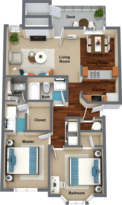 Floor Plan  2 bedroom 2 bathroom floor plan E 1,029 Sq.Ft. at Graymayre Crossing Apartments, Spokane, WA, 99208