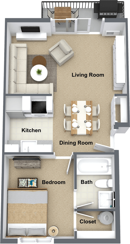 Floor Plan  1 Bed Floor Plan at Railhead Apartments, Spokane, WA, 99202