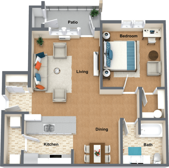 Piedmont Floor Plan 820 Sq.Ft. at The Reserve At Shelley Lake Apartments, Spokane Valley, WA, 99037