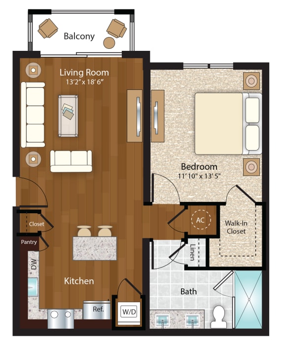 Floor Plan  One Bedroom Floor Plan at Azura Luxury Apartments in Kendall FL