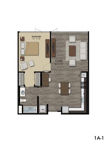 One Bedroom Floor Plan at F11 Luxury Apartments in San Diego, CA