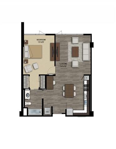 One Bedroom Floor Plan at F11 Luxury Apartments in San Diego, CA